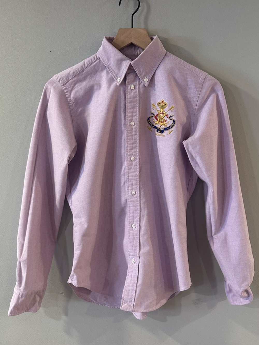 Lauren Ralph Lauren Lavender Button-Down Shirt with Crest Embroidery